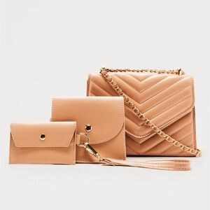 Tan Quilted Crossbody Bag with Chain Strap